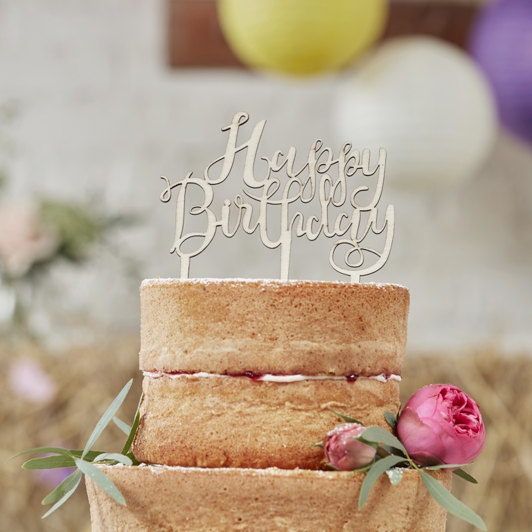 Drevená Ozdoba na Tortu - Happy Birthday